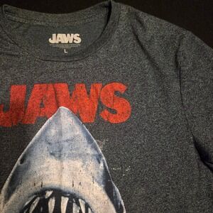 Jaws Movie T Shirt Men's Size Large Shark Graphic Blue Heather Crew Neck